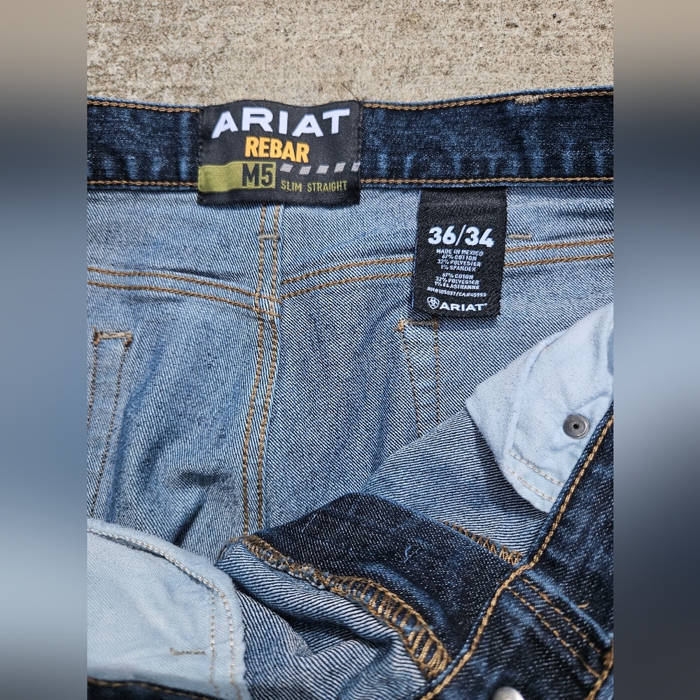 Ariat Rebar M5 Men's Slim Straight Leg Blue Jeans 36 34 36x34 - Picture 3 of 8